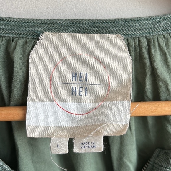 Anthropologie Hei Hei Hilltop Ruched Olive Green Linen Blend Zip Bomber Jacket L - Picture 9 of 12